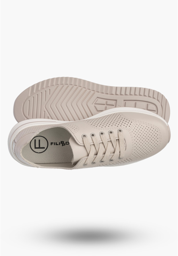 Półbuty Damskie Buty Skórzane Sneakersy Ażurowe Beżowe Filippo DP7608/26