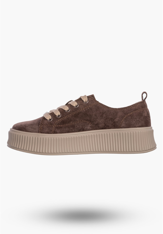 Sneakersy Damskie Buty Skórzane Zamszowe Na Platformie Brązowe Filippo DP6122/26