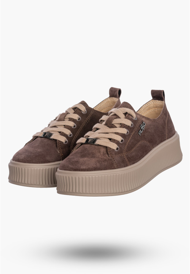 Sneakersy Damskie Buty Skórzane Zamszowe Na Platformie Brązowe Filippo DP6122/26