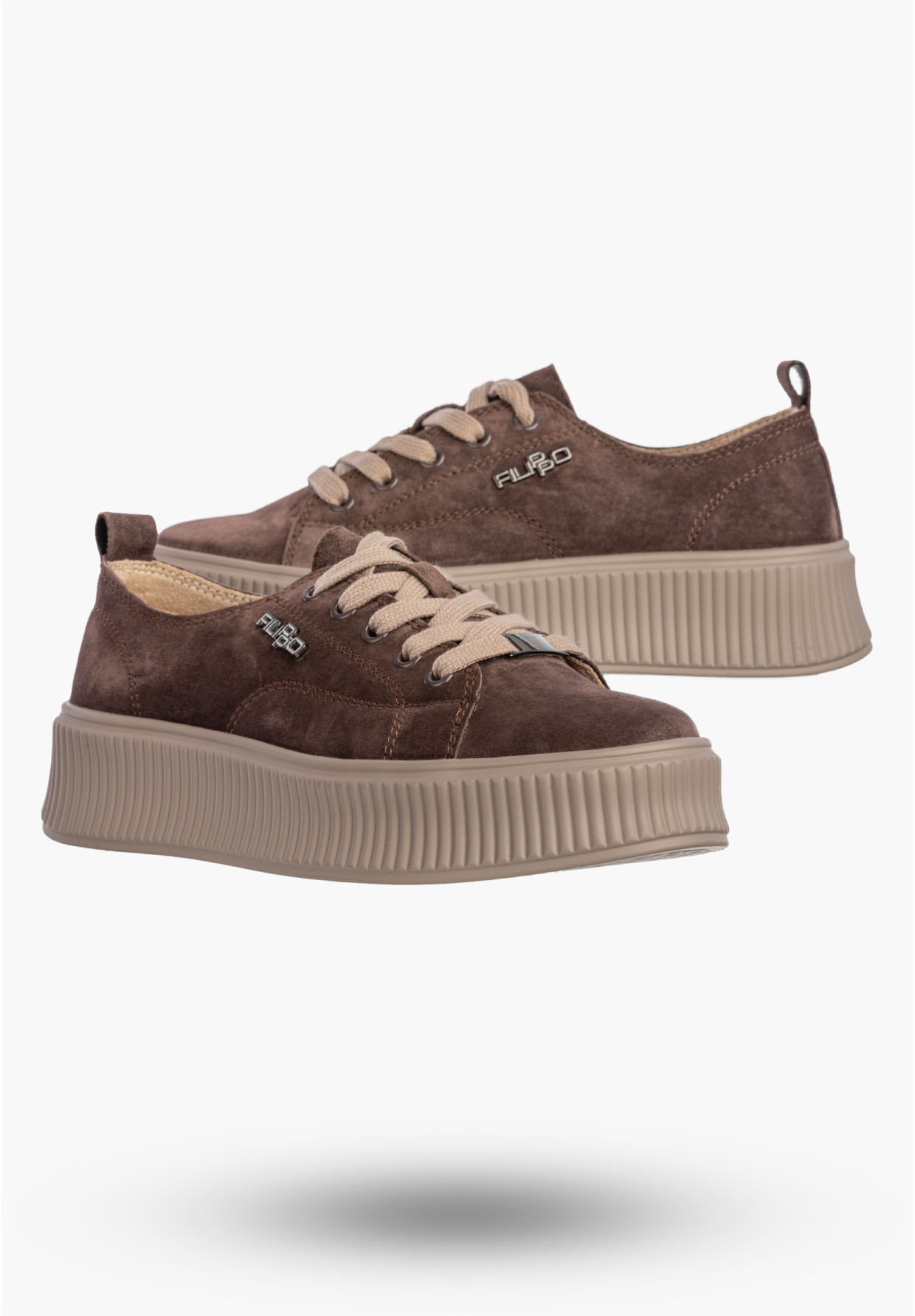 Sneakersy Damskie Buty Skórzane Zamszowe Na Platformie Brązowe Filippo DP6122/26