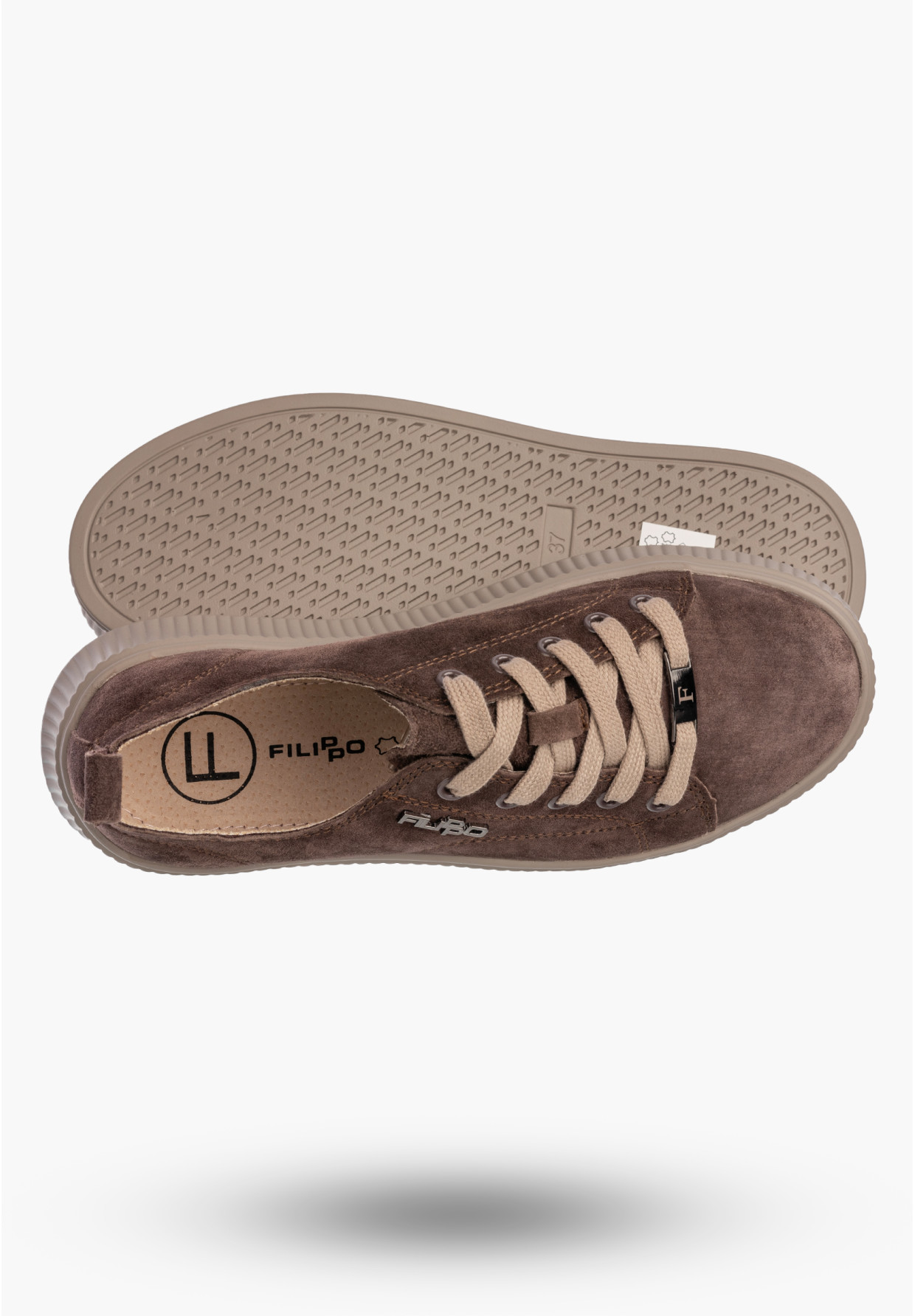 Sneakersy Damskie Buty Skórzane Zamszowe Na Platformie Brązowe Filippo DP6122/26