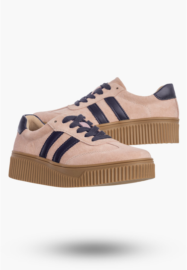 Sneakersy Damskie Buty Skórzane Półbuty Na Platformie Różowe Filippo DP6776/26
