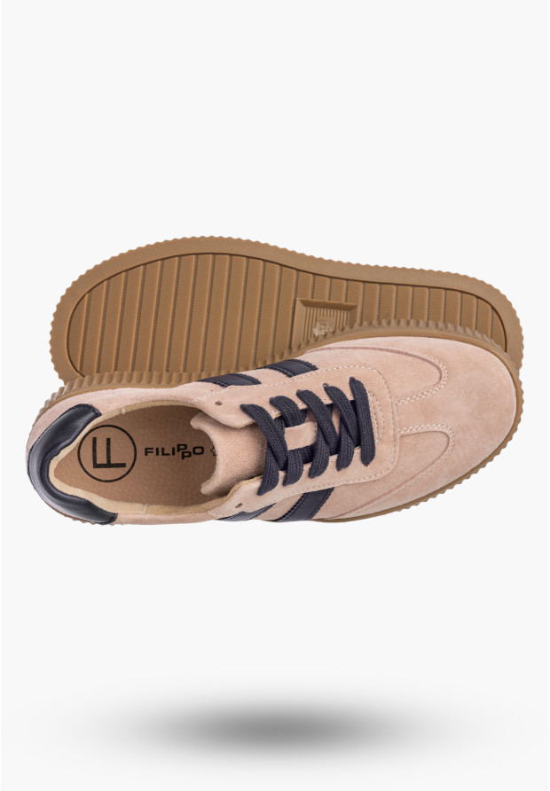 Sneakersy Damskie Buty Skórzane Półbuty Na Platformie Różowe Filippo DP6776/26