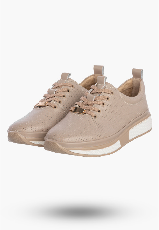 Sneakersy Damskie Buty Skórzane Półbuty Casual Beżowe Filippo DP6740/26