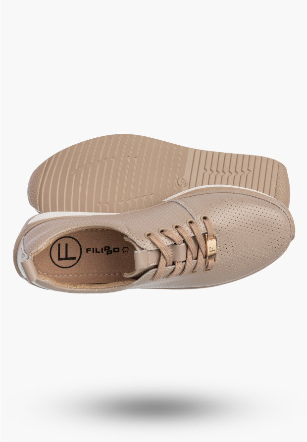 Sneakersy Damskie Buty Skórzane Półbuty Casual Beżowe Filippo DP6740/26