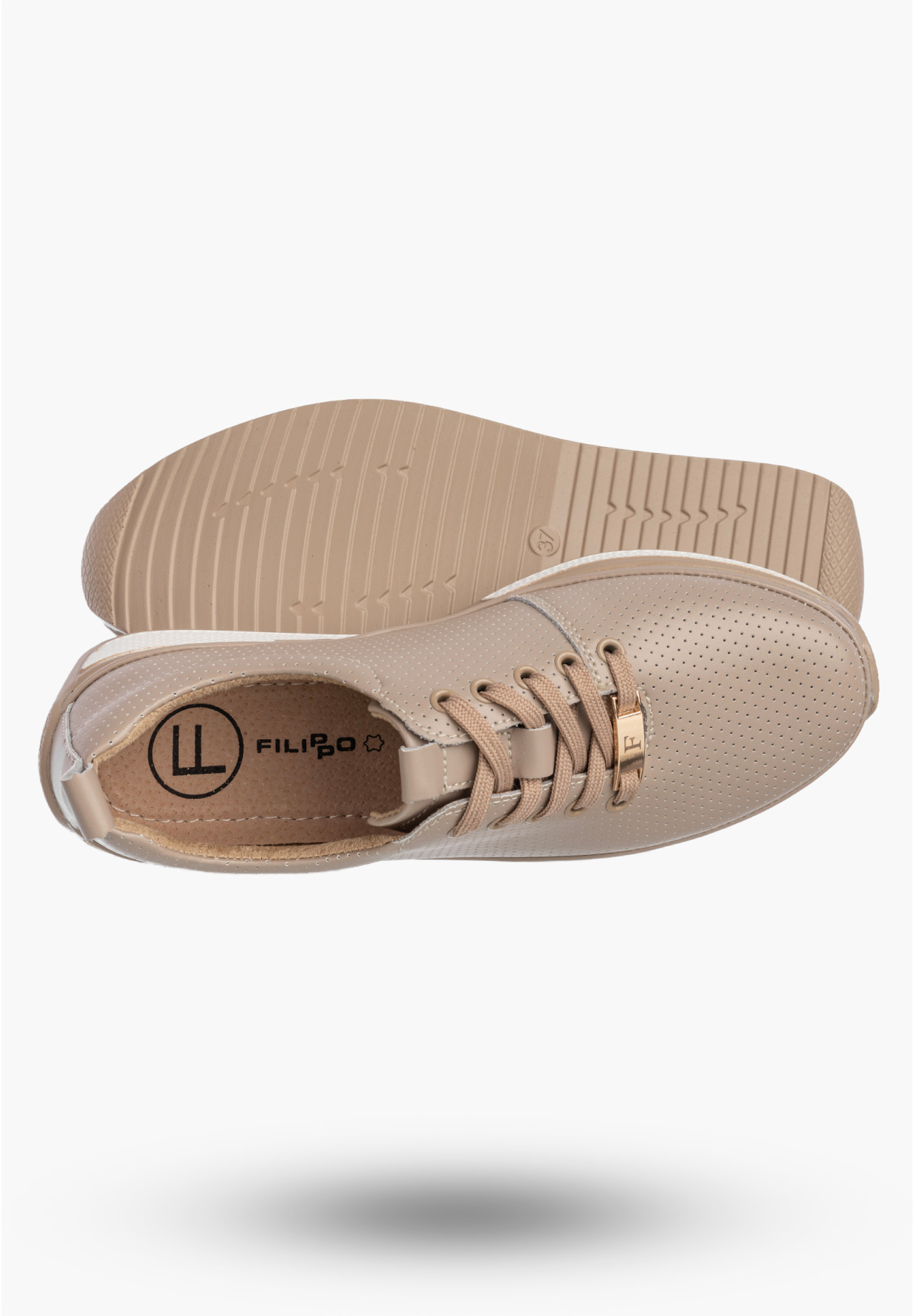 Sneakersy Damskie Buty Skórzane Półbuty Casual Beżowe Filippo DP6740/26