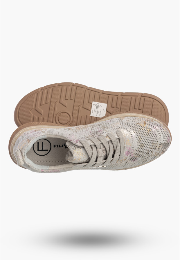 Sneakersy Damskie Buty Skórzane Półbuty Lekkie Casual Szare Filippo DP7573/26