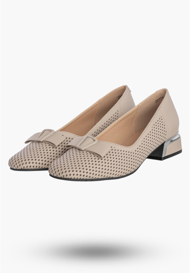 Czółenka Damskie Skórzane Buty Na Klocku Niskie Beżowe Filippo DP7713/26