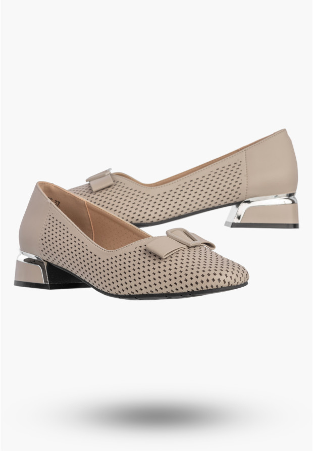 Czółenka Damskie Skórzane Buty Na Klocku Niskie Beżowe Filippo DP7713/26