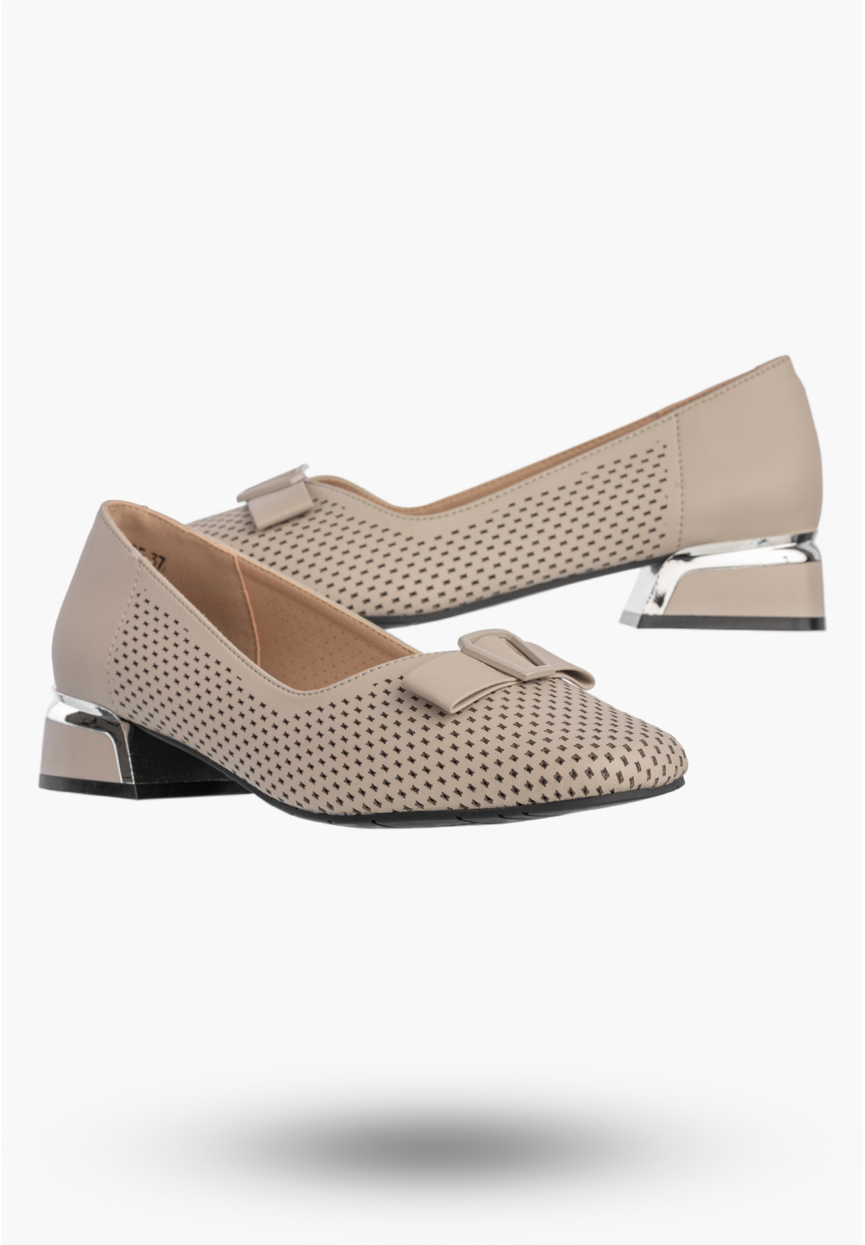 Czółenka Damskie Skórzane Buty Na Klocku Niskie Beżowe Filippo DP7713/26