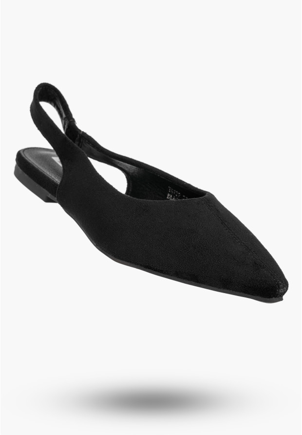 Czarne baleriny damskie slingback ze szpicem