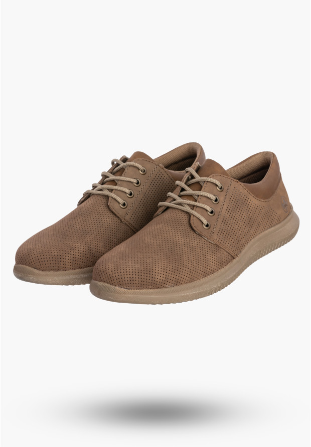 Buty Męskie RIEKER Półbuty Skórzane Eleganckie Casual Brązowe 10405-25