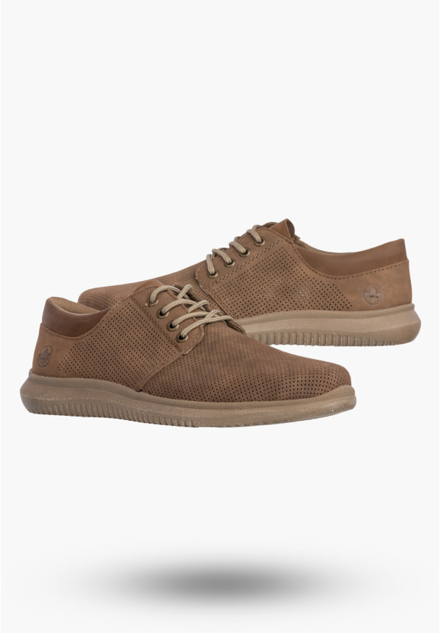 Buty Męskie RIEKER Półbuty Skórzane Eleganckie Casual Brązowe 10405-25