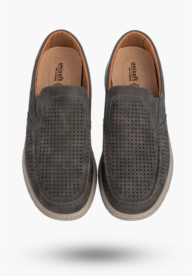 Mokasyny Męskie Ekoskóra Eleganckie Buty Półbuty Unisoft Szare 25MN16-8214