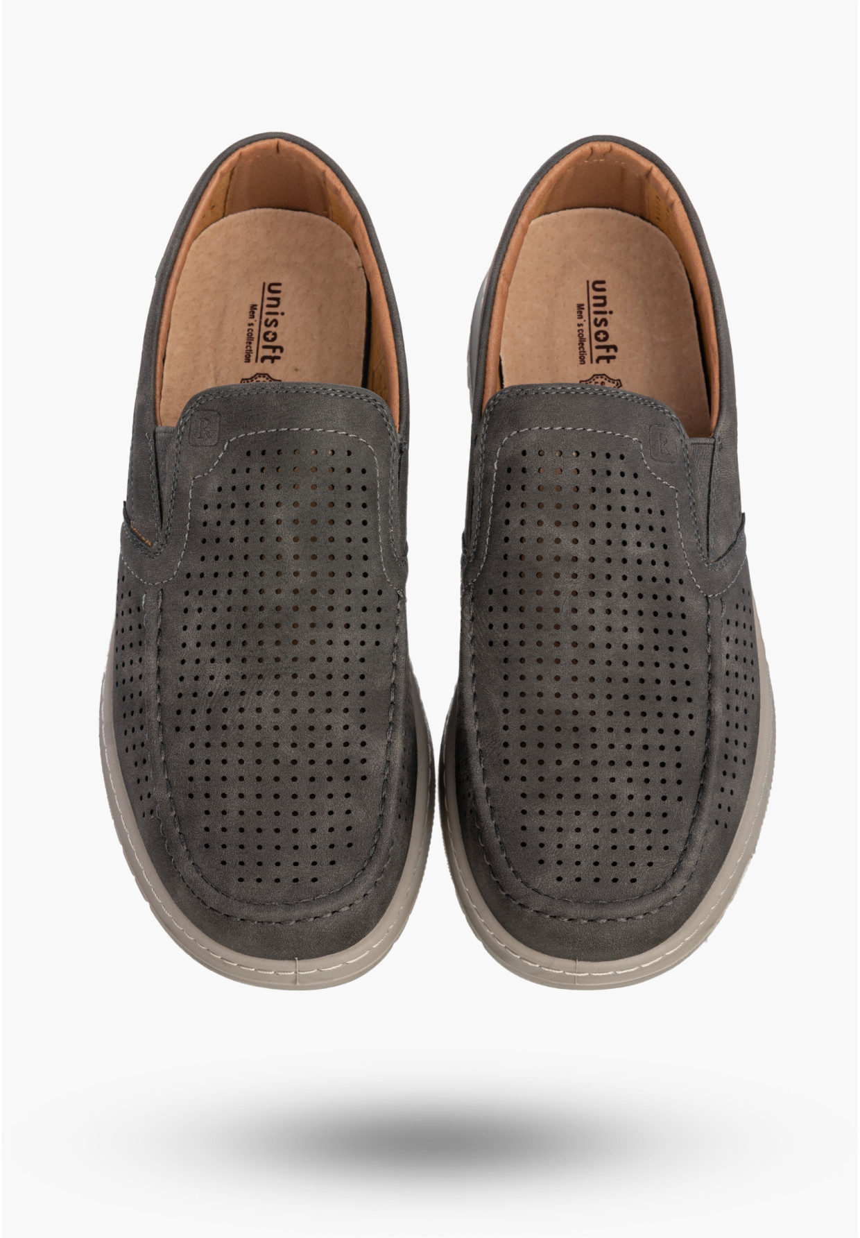 Mokasyny Męskie Ekoskóra Eleganckie Buty Półbuty Unisoft Szare 25MN16-8214