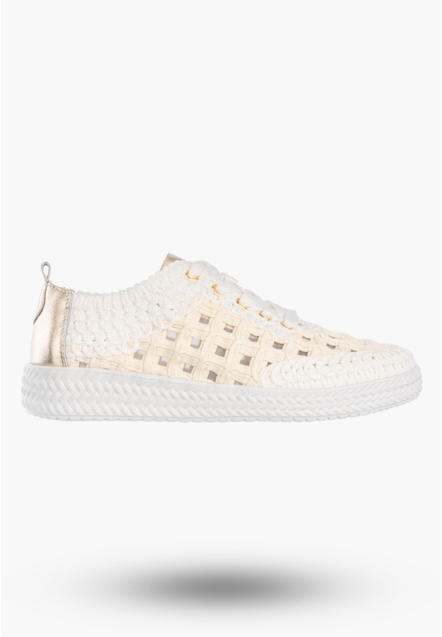 Sneakersy Damskie Buty Skórzane Półbuty Trampki Plecione Białe D&A
