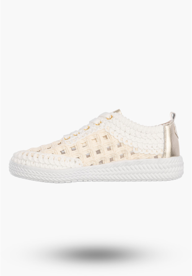 Sneakersy Damskie Buty Skórzane Półbuty Trampki Plecione Białe D&A