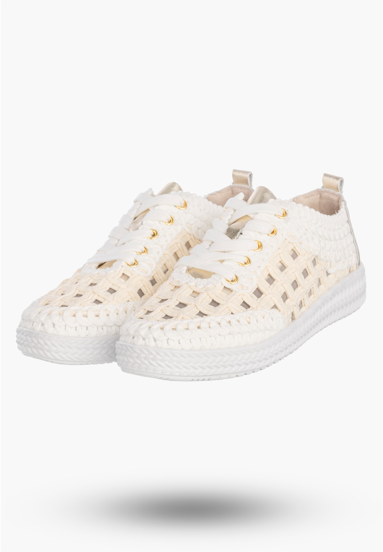 Sneakersy Damskie Buty Skórzane Półbuty Trampki Plecione Białe D&A