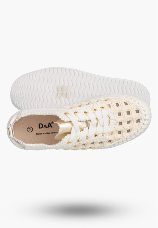 Sneakersy Damskie Buty Skórzane Półbuty Trampki Plecione Białe D&A
