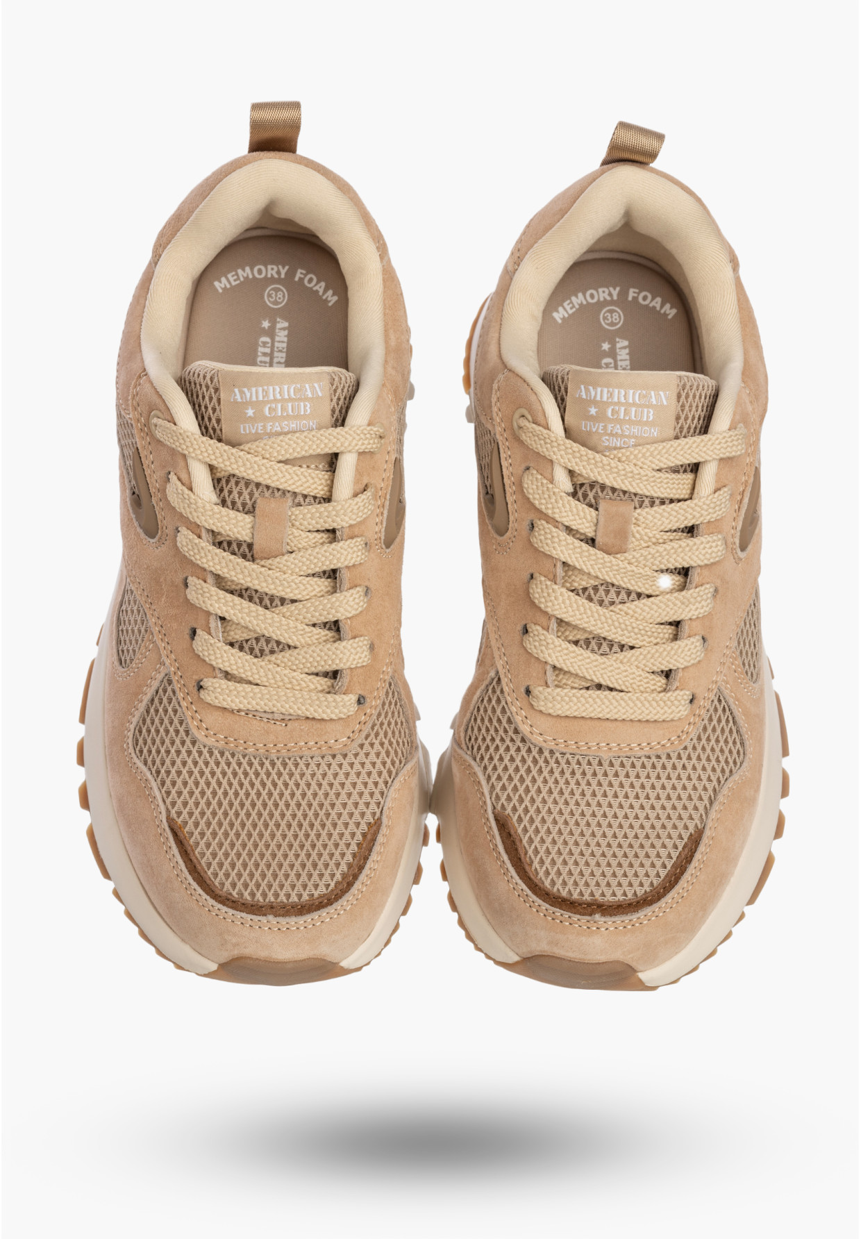 Sneakersy Damskie Buty Sportowe Casual Lekkie Beżowe American Club LE09