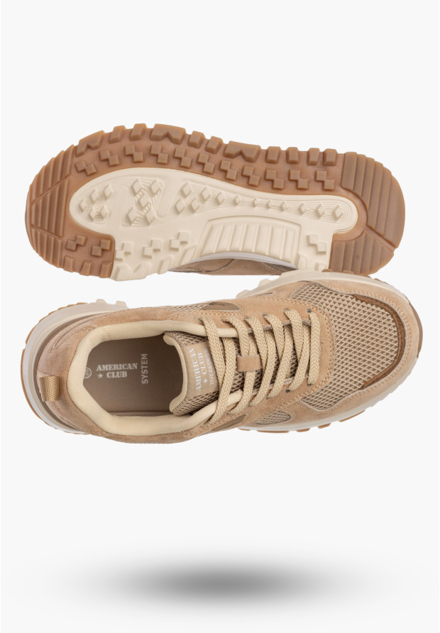 Sneakersy Damskie Buty Sportowe Casual Lekkie Beżowe American Club LE09
