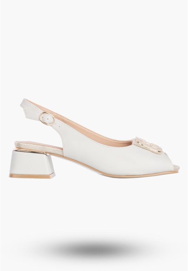 Sandały Damskie Ekoskóra Buty Na Klocku Niskie Eleganckie Białe 26-12813WH