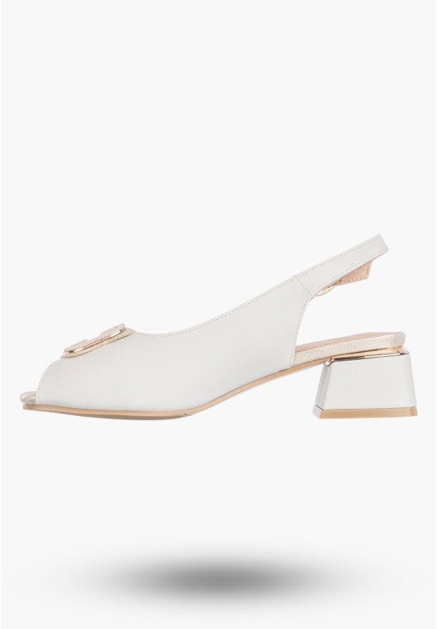 Sandały Damskie Ekoskóra Buty Na Klocku Niskie Eleganckie Białe 26-12813WH