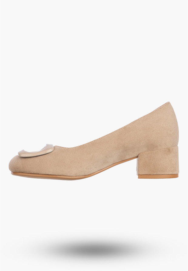 Czółenka Damskie Buty Na Klocku Półbuty Eleganckie Beżowe Potocki 26-12825