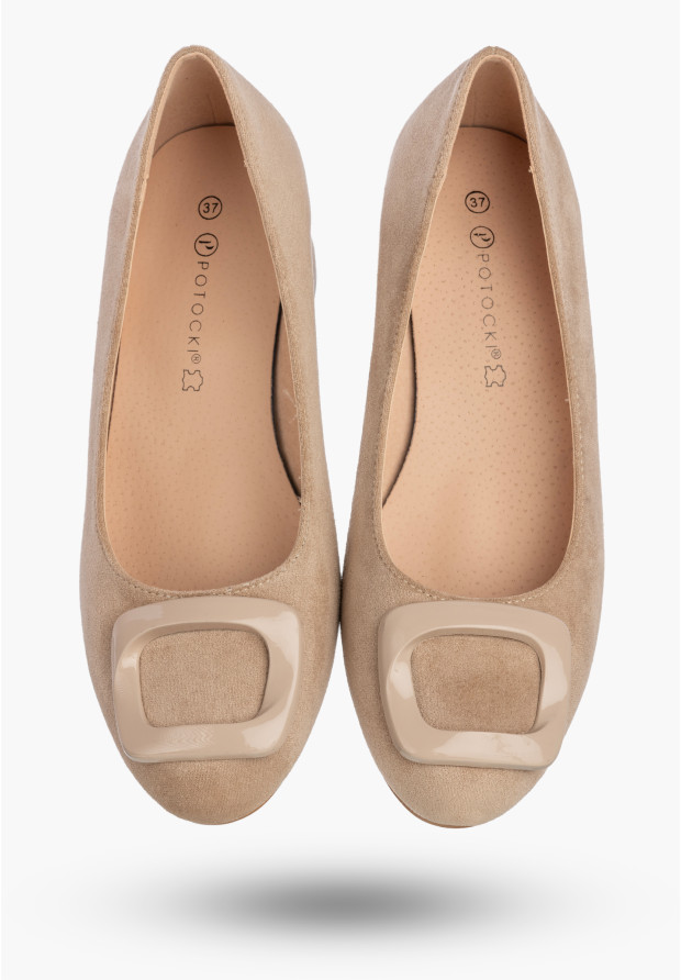 Czółenka Damskie Buty Na Klocku Półbuty Eleganckie Beżowe Potocki 26-12825