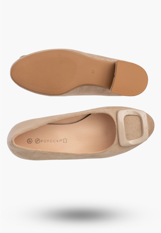 Czółenka Damskie Buty Na Klocku Półbuty Eleganckie Beżowe Potocki 26-12825