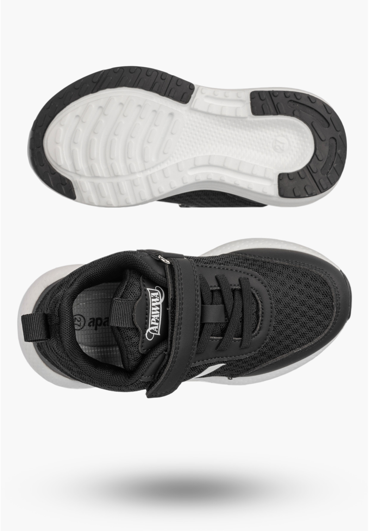 Sneakersy Dziecięce Buty Sportowe Na Rzepy Lekkie Wygodne Czarne APAWWA G661/G662