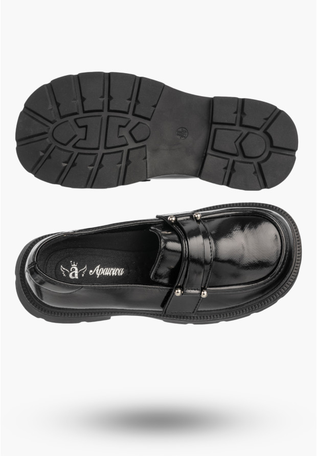 Mokasyny Dziewczęce Ekoskóra Półbuty Wsuwane Buty Eleganckie Czarne APAWWA M552