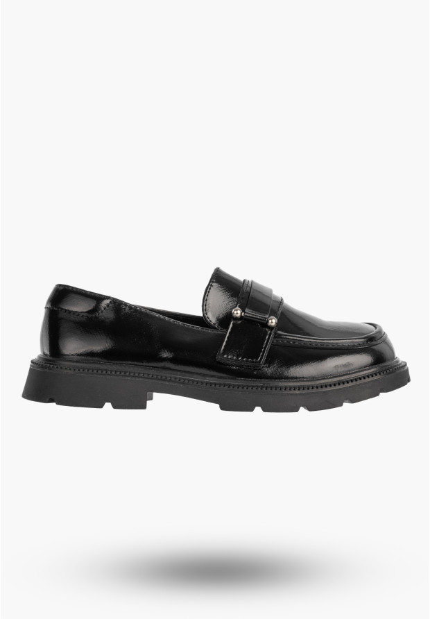 Mokasyny Dziewczęce Ekoskóra Półbuty Wsuwane Buty Eleganckie Czarne APAWWA M552