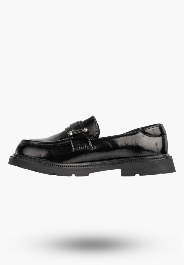 Mokasyny Dziewczęce Ekoskóra Półbuty Wsuwane Buty Eleganckie Czarne APAWWA M552