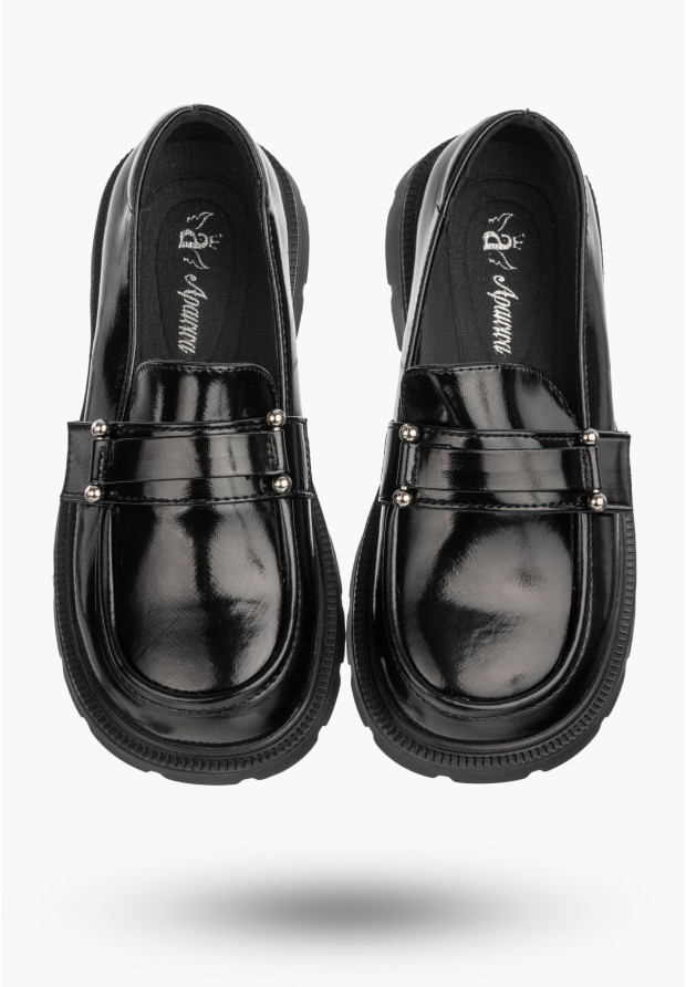 Mokasyny Dziewczęce Ekoskóra Półbuty Wsuwane Buty Eleganckie Czarne APAWWA M552