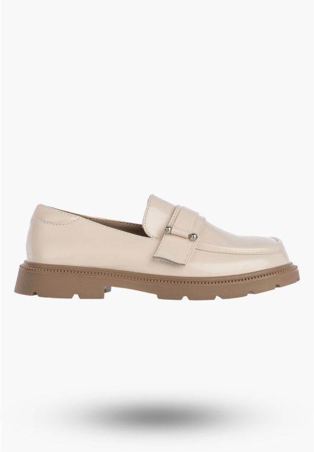 Mokasyny Dziewczęce Ekoskóra Półbuty Wsuwane Buty Eleganckie Beżowe APAWWA M552