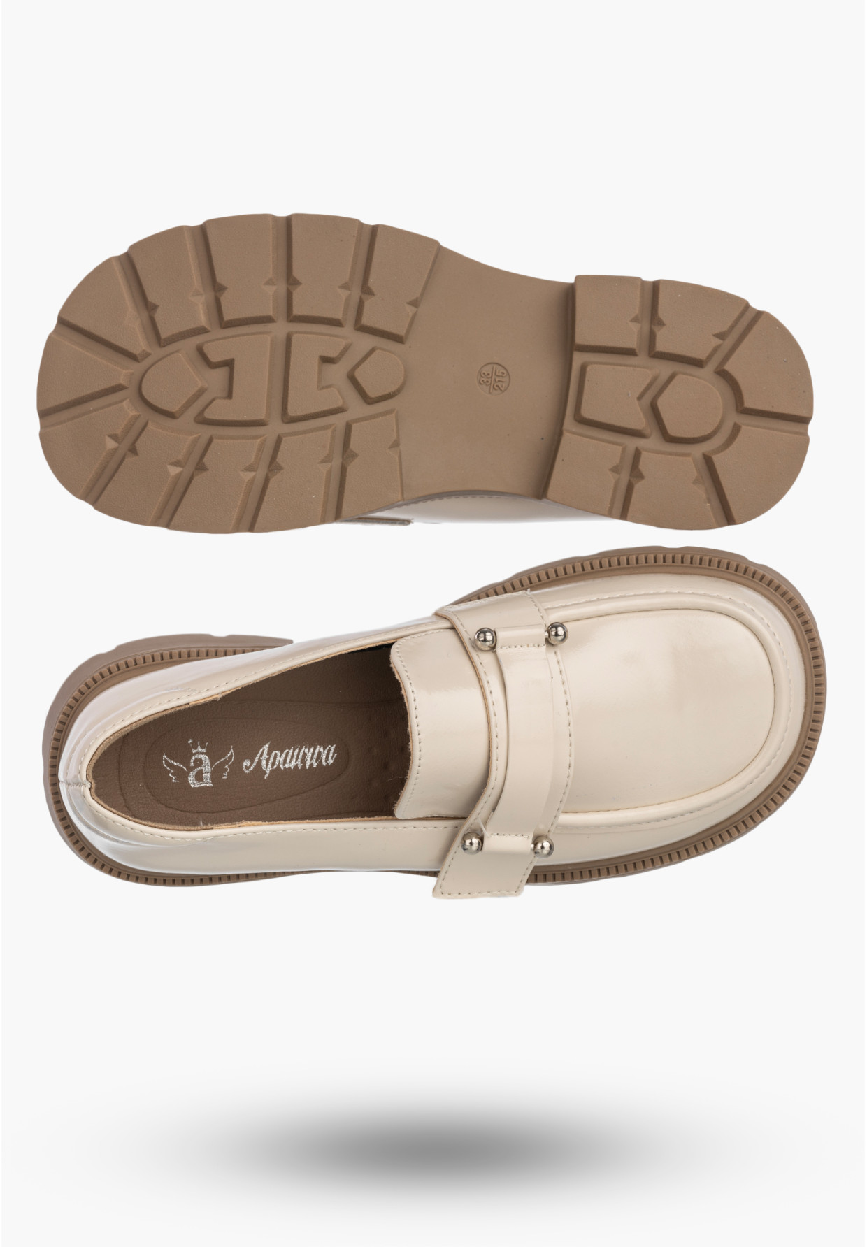 Mokasyny Dziewczęce Ekoskóra Półbuty Wsuwane Buty Eleganckie Beżowe APAWWA M552