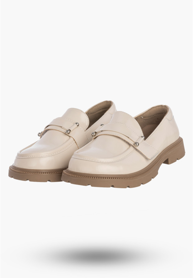 Mokasyny Dziewczęce Ekoskóra Półbuty Wsuwane Buty Eleganckie Beżowe APAWWA M552