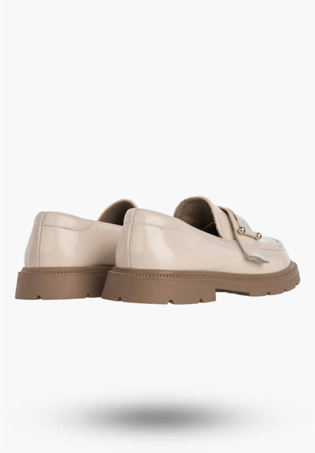 Mokasyny Dziewczęce Ekoskóra Półbuty Wsuwane Buty Eleganckie Beżowe APAWWA M552