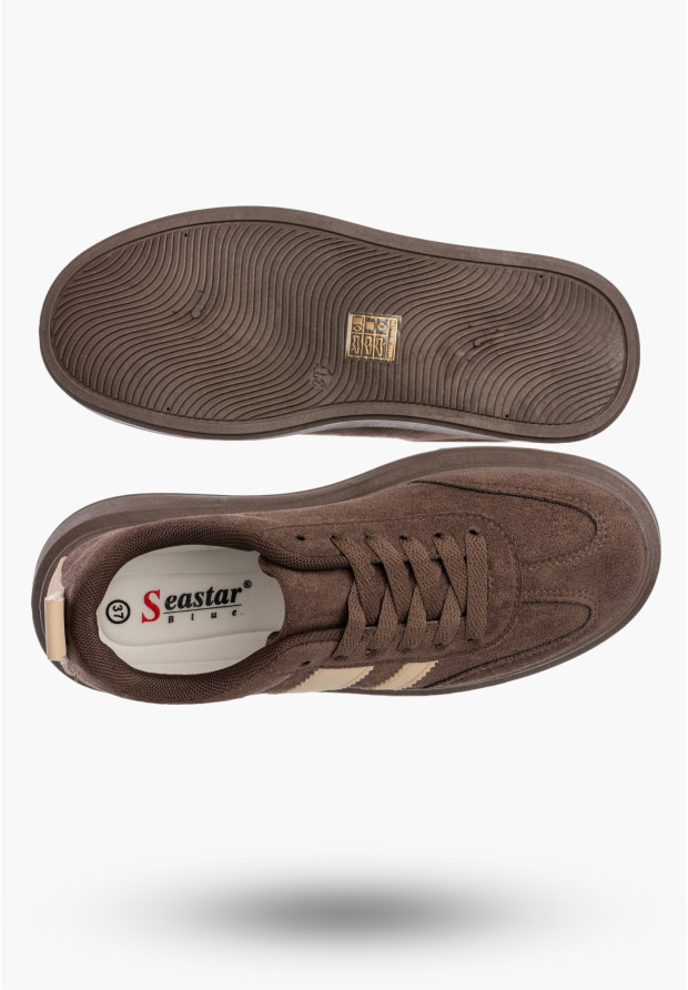 Sneakersy Damskie Sportowe Buty Na Platformie Casual Brązowe
