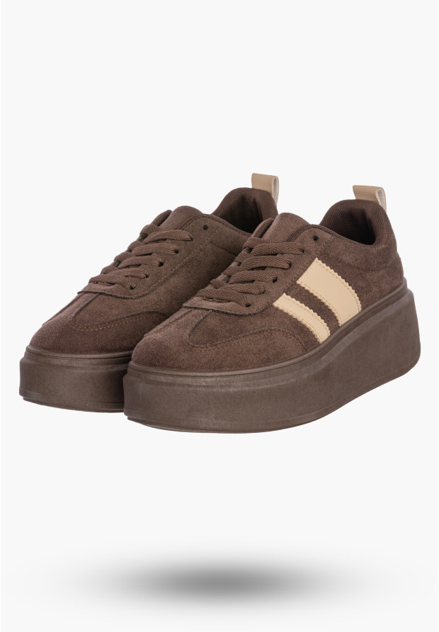 Sneakersy Damskie Sportowe Buty Na Platformie Casual Brązowe