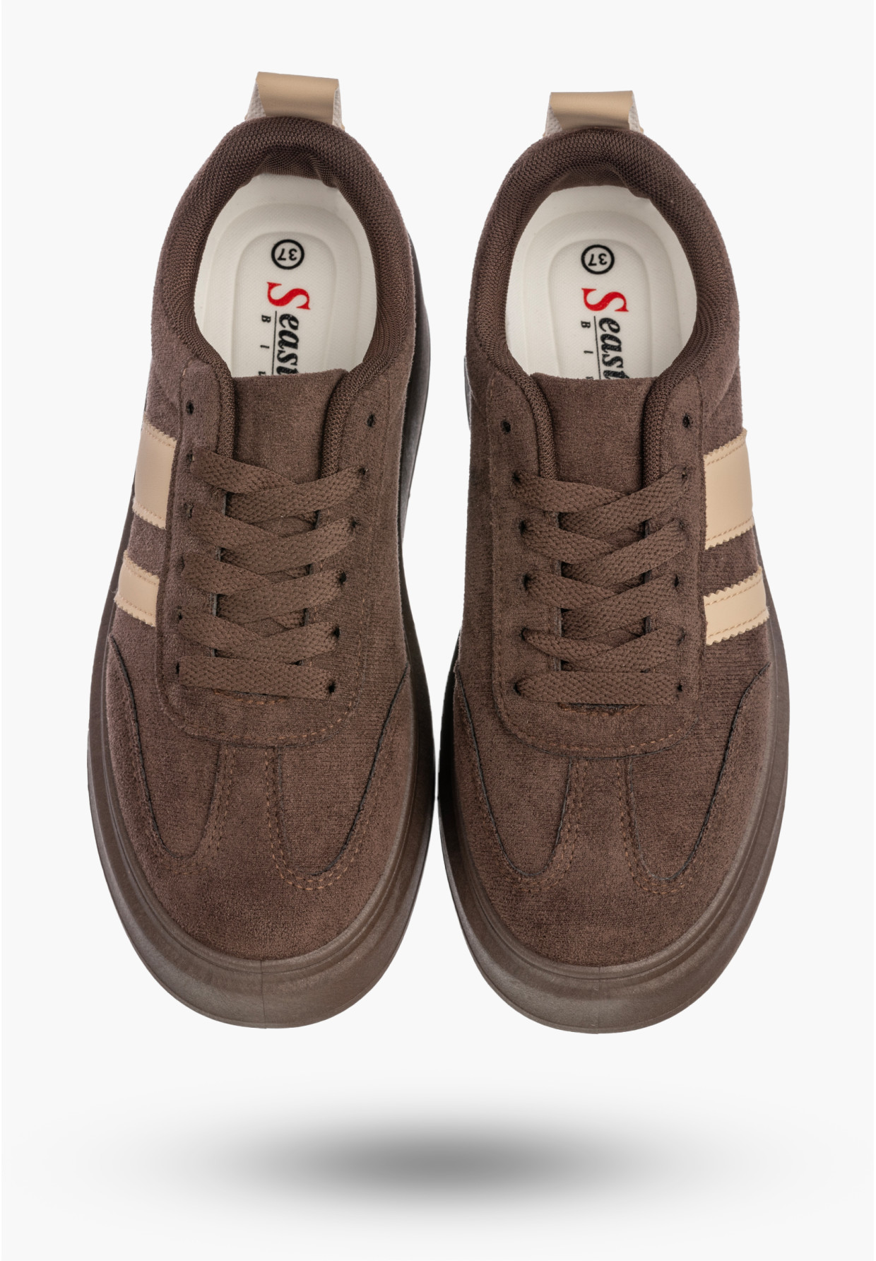 Sneakersy Damskie Sportowe Buty Na Platformie Casual Brązowe