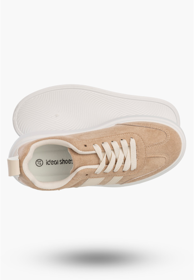 Sneakersy Damskie Sportowe Buty Na Platformie Casual Beżowe