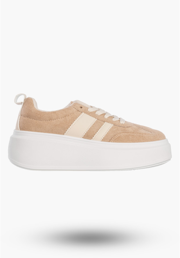 Sneakersy Damskie Sportowe Buty Na Platformie Casual Beżowe