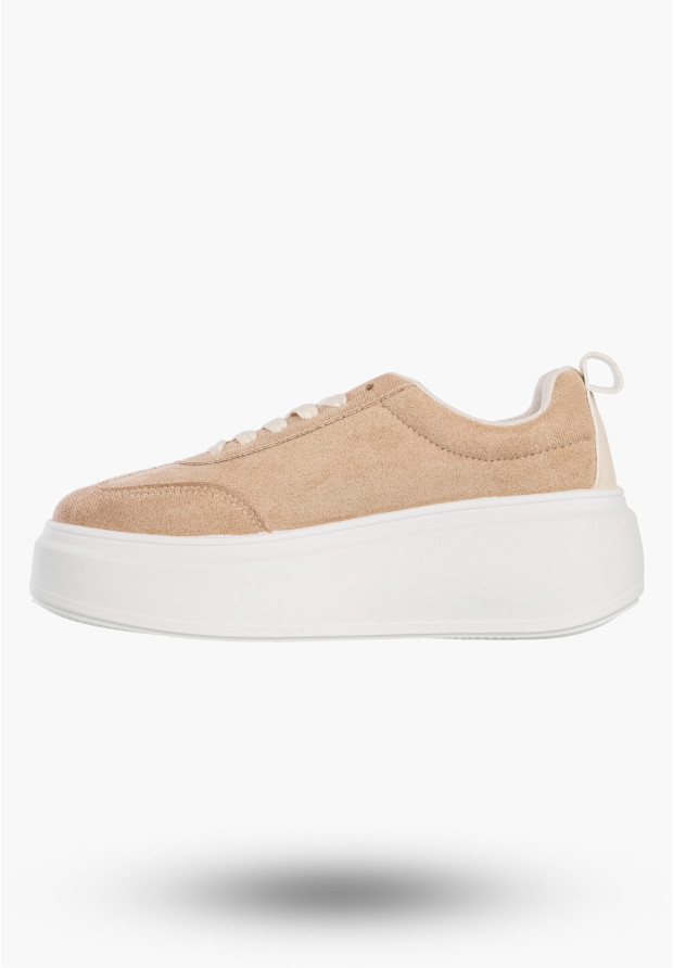 Sneakersy Damskie Sportowe Buty Na Platformie Casual Beżowe