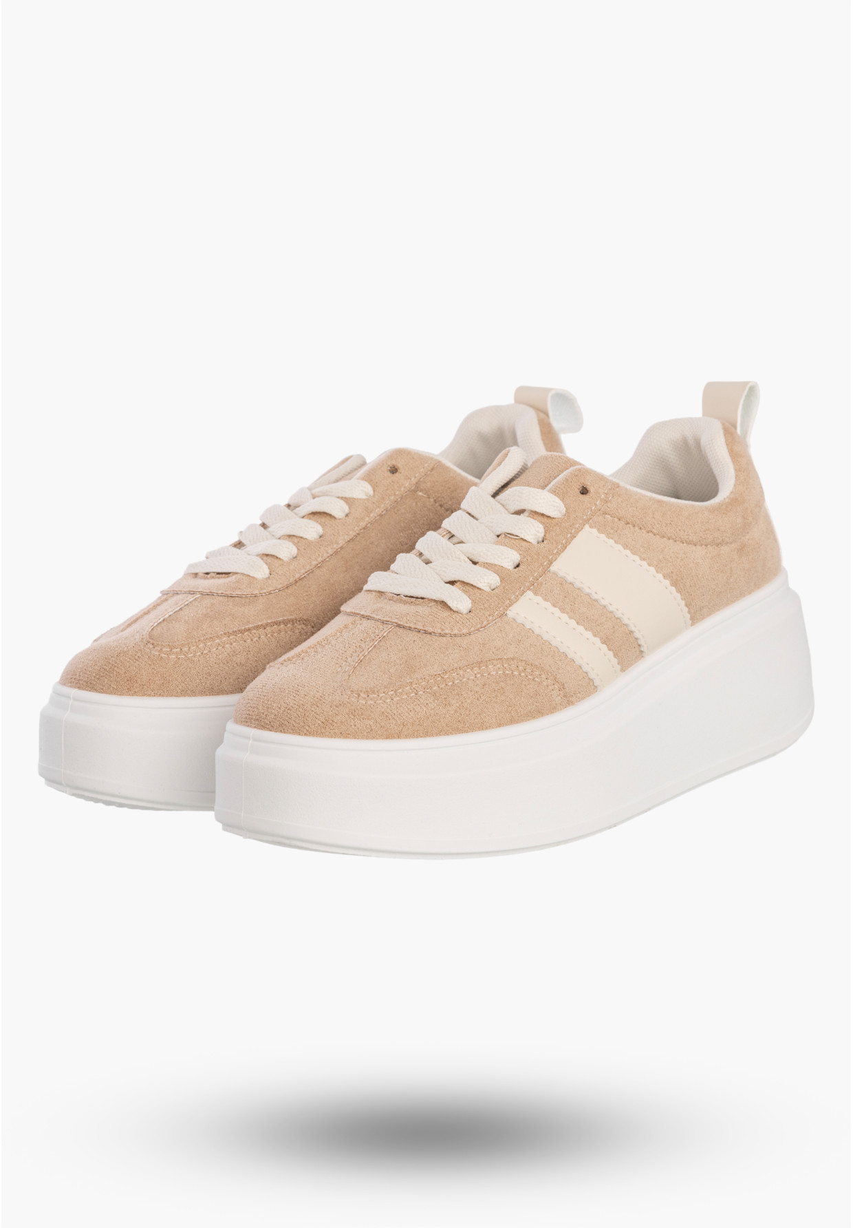 Sneakersy Damskie Sportowe Buty Na Platformie Casual Beżowe