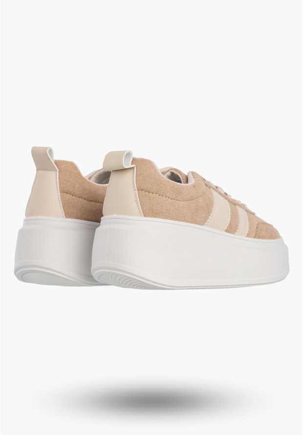 Sneakersy Damskie Sportowe Buty Na Platformie Casual Beżowe