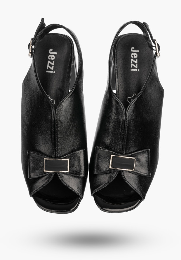 Sandały Damskie Ekoskóra Buty Eleganckie Na Słupku Czarne Jezzi RMR25112-3