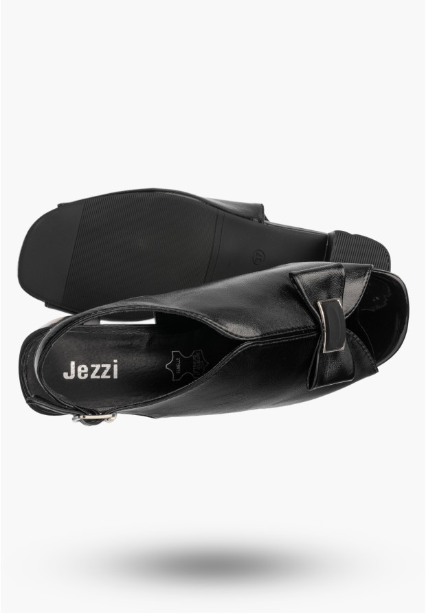 Sandały Damskie Ekoskóra Buty Eleganckie Na Słupku Czarne Jezzi RMR25112-3
