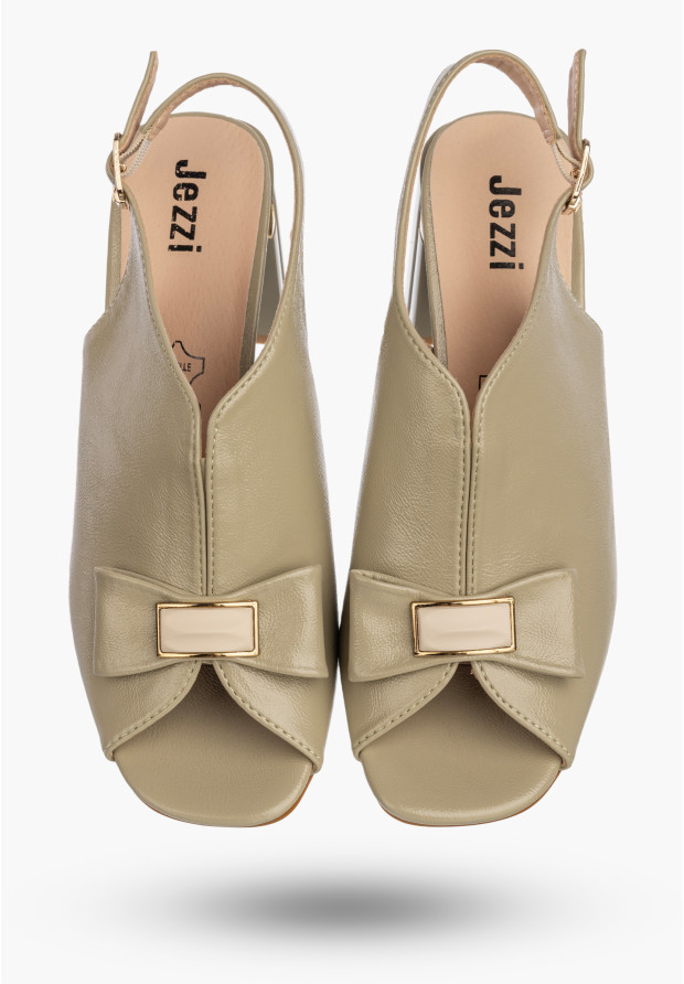 Sandały Damskie Ekoskóra Buty Eleganckie Na Słupku Oliwkowe Jezzi RMR25112-3